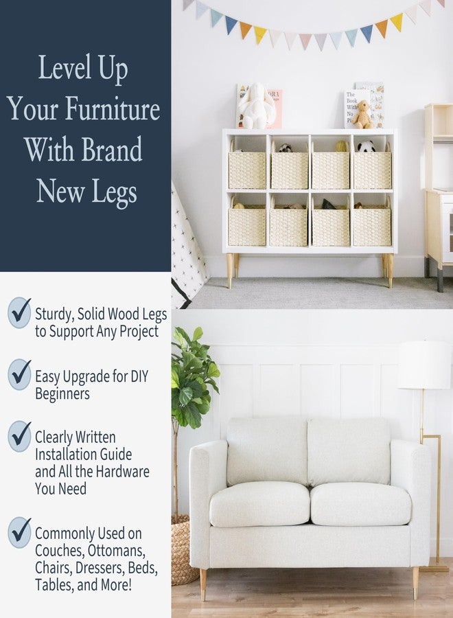 Airy Abode Premium Ash Wood Furniture Legs with Gold Caps (Full Install Kit) - Pick Your Size and Color - Image 2